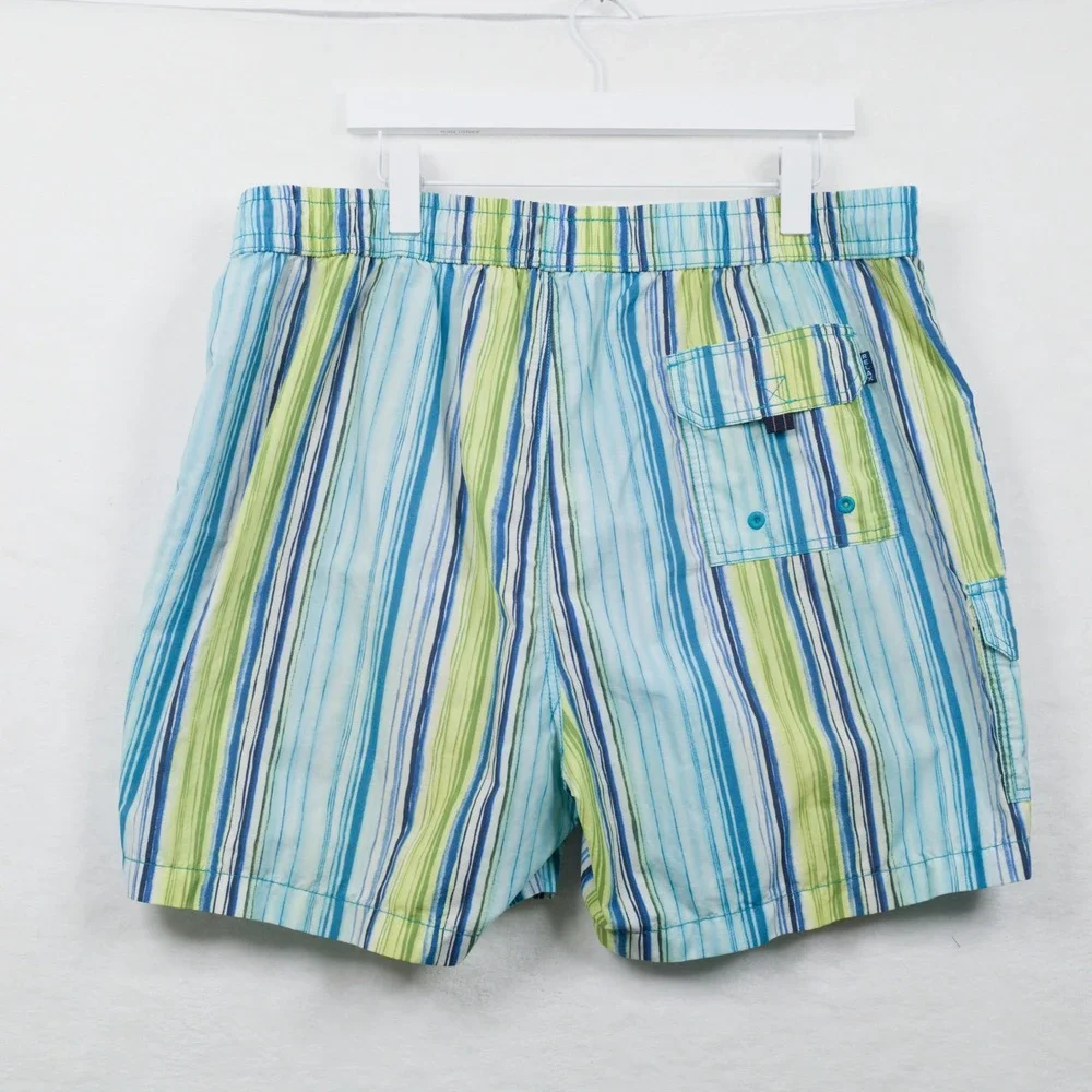 TOMMY BAHAMA Striped Mesh Lined Swim Trunks Cargo Pocket Blue‎ Green Sz XL